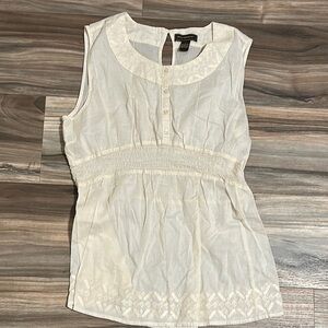 Bit & Bridle Sleeveless Blouse Top Boho Cream Size Large Empire Waist Babydoll
